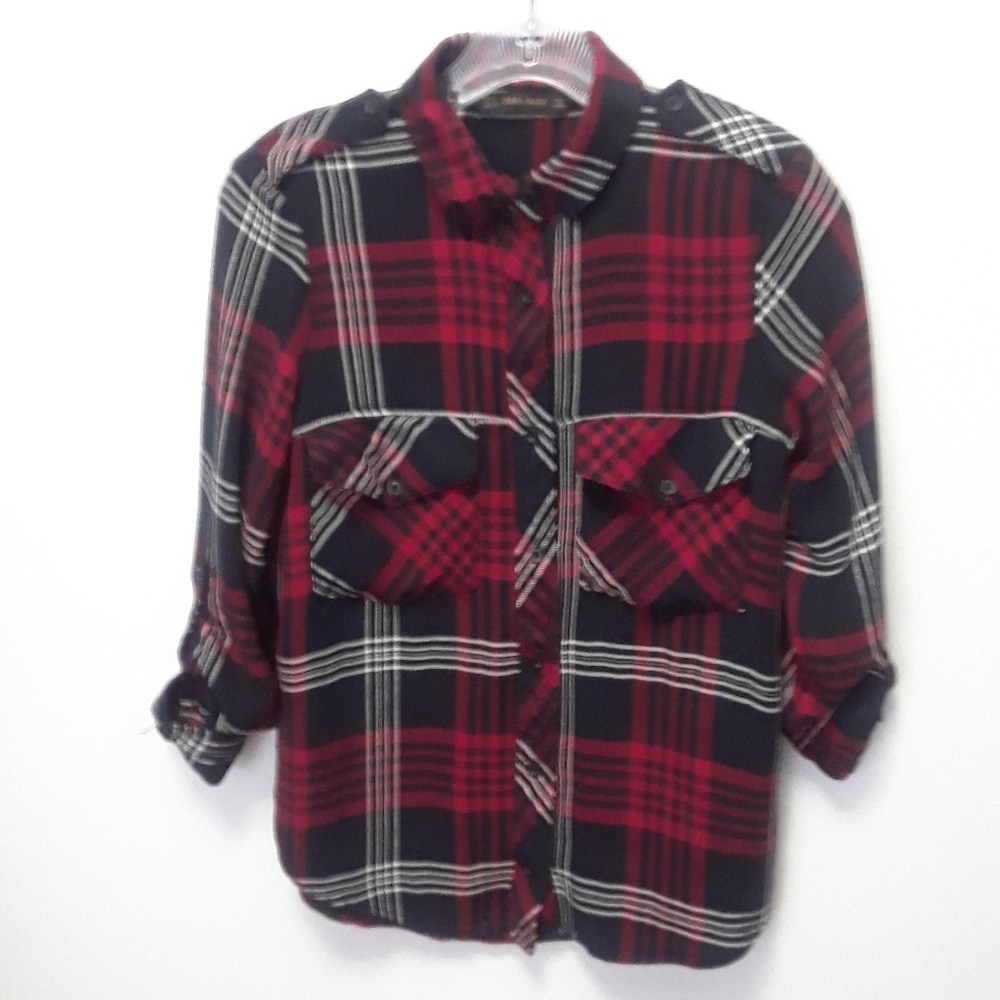 Zara Basic Red Plaid Button Down Long Slee - image 2